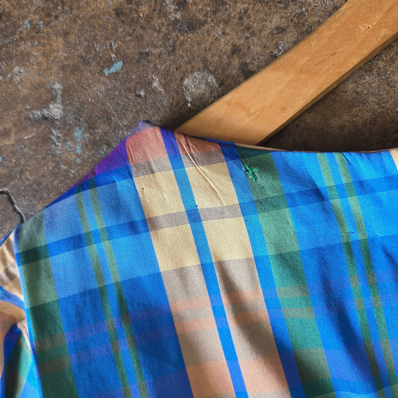 Vintage 60s Style Plaid Midi Dress and Jacket Set Plus Size 1X Blue Gold Satin - Picture 12 of 14